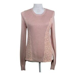 LOFT Pink Lace Trim Knit Sweater XS Long Sleeve Workwear Casual Layering
